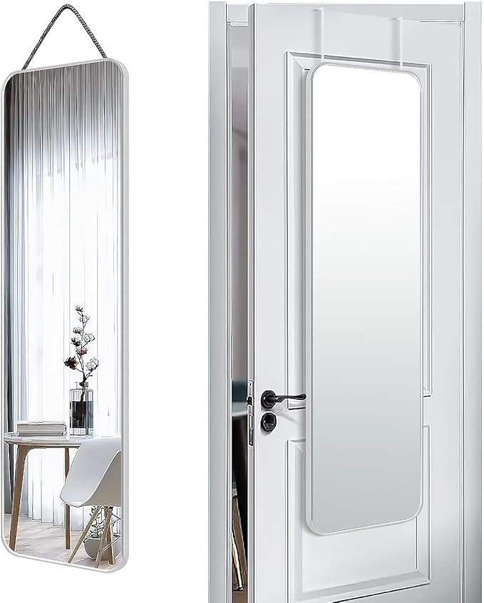 SCWF-GZ 47x14 Mirror Full Body Length Door Hanging/Rope Hang/Wall Mounted Metal Frame Rectangle Mirrors for Bedroom Bathroom Dressing Living Room 47 inch Silver