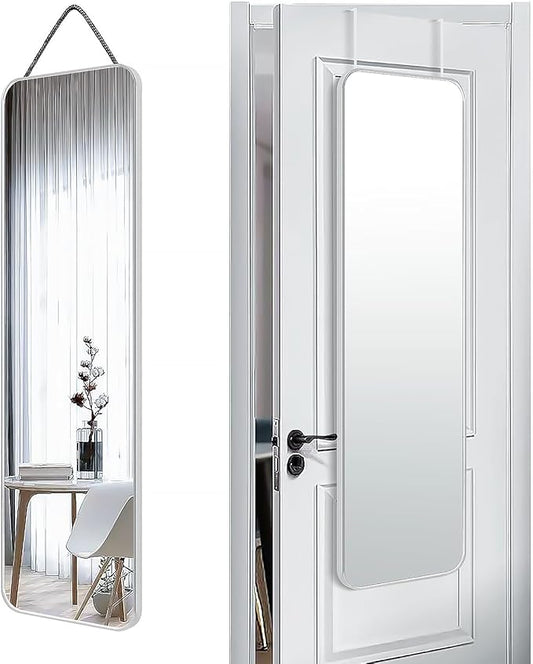 SCWF-GZ 47x14 Mirror Full Body Length Door Hanging/Rope Hang/Wall Mounted Metal Frame Rectangle Mirrors for Bedroom Bathroom Dressing Living Room 47 inch Silver