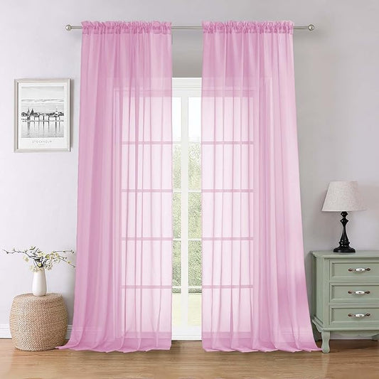 Lecloud Light Pink Sheer Curtains for Living Room 96 Inches Long 2 Pcs, Airy Solid Color Light Filtering Curtains for Bedroom Dining Room, Dual Rod Pocket Comfort Drapes, Each Panel 59" W x 96" L