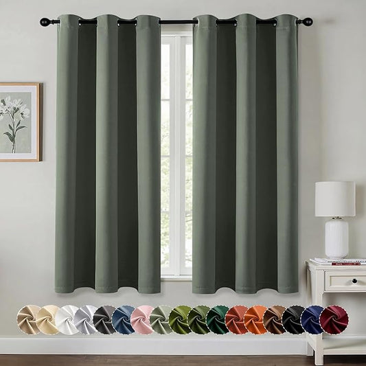 MIULEE Dark Mallard Blackout Curtains for Bedroom Living Room 63 Inches Long 2 Panels, Thermal Insulated Room Darkening Drapes Grommet Noise Reducing Light Blocking Window Treatments 40x63 Inch