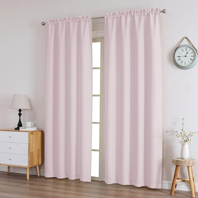 Chyhomenyc Bennet Blush Pink Curtains 84 Inches Long 2 Panels, Faux Linen Textured Semi Sheer Light Filtering Soft Airy Privacy Farmhouse Curtain Drapes for Living Room Bedroom, 40" Wx84 L