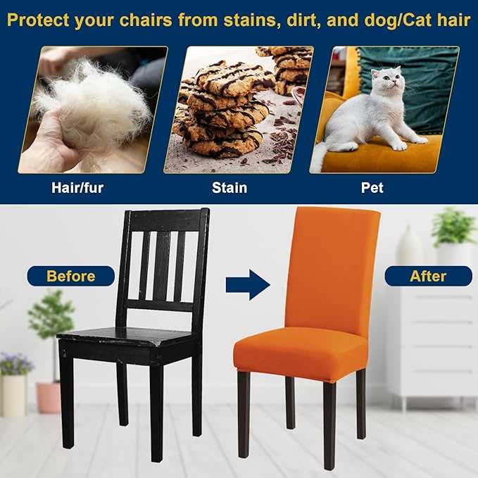 Chair Covers for Dining Room Set of 4, Dining Chair Covers, Kitchen Chair Covers, Stretch Removable Washable Dining Chair Slipcovers for Home, Hotel, Banquet, .Orange