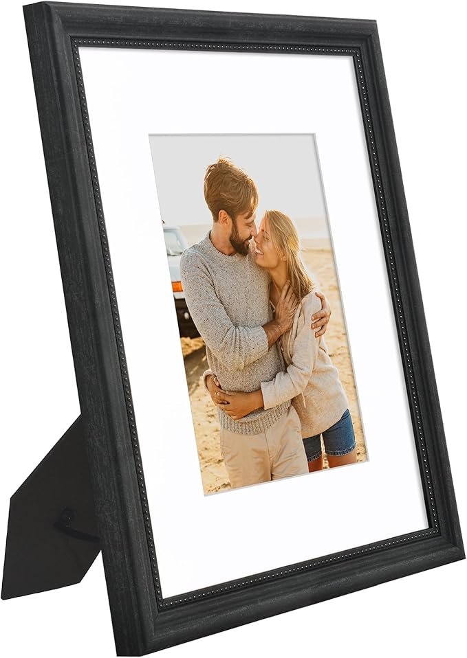Americanflat Vintage Frames - 8x10 Picture Frame with Beaded Accents and Shatter-Resistant Glass - Use as 5x7 Frame or Display 8x10 Photos Without Mat - Heirloom Collection - Tabletop or Wall - Black