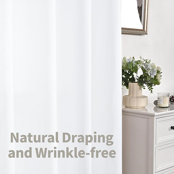 YoungsTex Linen Semi Sheer Curtains 54 Inch Length for Short Window, White Drapes with Bronze Grommet Light Filtering for Bathroom Bedroom Kitchen, 42 X 54 Inch, 2 Panels