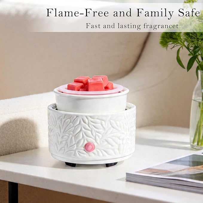 ElusiaKa Electric Wax Melt Warmer with Timer & Silicone Liner, 3-in-1 Ceramic Scented Wax Burner for Home Aromatherapy, Fast Melting Fragrance Warmer for Essential Oils & Wax Cups, Flame for Women