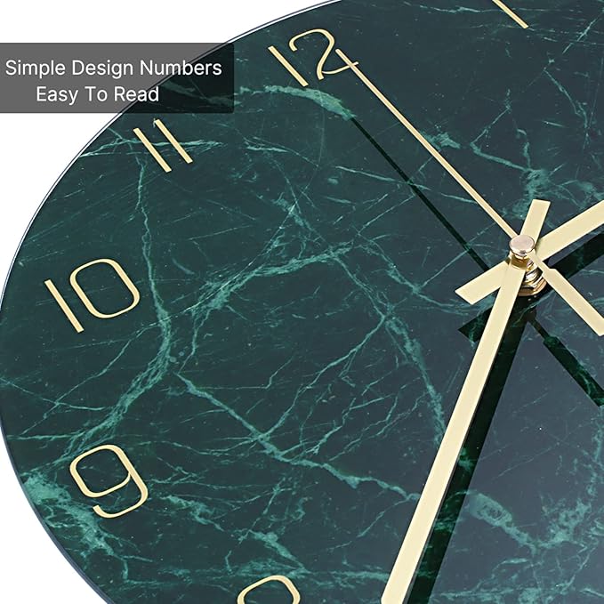 VIKMARI Glass Wall Clock Silent Non Ticking Wall Clock- 12 Inch Quality Quartz Battery Operated Round Easy to Read Home/Office/Classroom/School Clock (Dark Green)