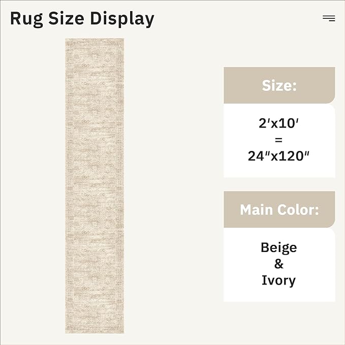 Soalmost Runner Rug 2'x10' Washable Non-Slip Runner Rugs for Kitchen Bathroom Laundry Room Beige Vintage Floor Carpet Runners for Hallway Entryway