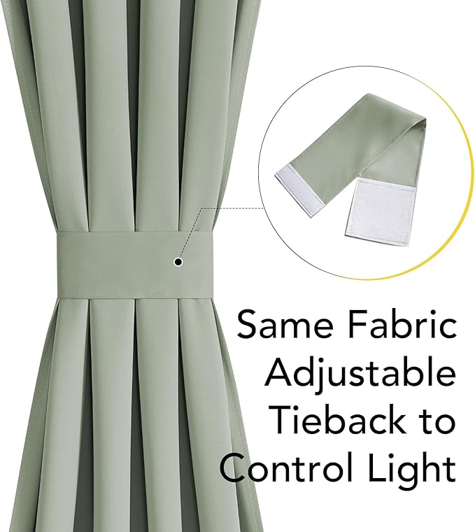 NICETOWN 100% Blackout French Door Curtain,Privacy Thermal Insulated Window Curtain with Adjustable Tieback for Glass Front Sliding Patio Christmas Door Decor, 1 Panel, 36W x 72L, Sage Green