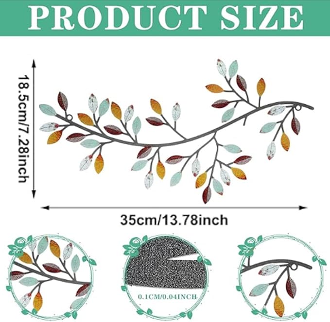 Hotop 2 Pieces Metal Tree Leaf Wall Decor Vine Olive Branch Leaf Wall Art Wrought Iron Scroll Sculptures Above the Bed, Living Room, Outdoor Decoration(Classic Style,Elegant Color)