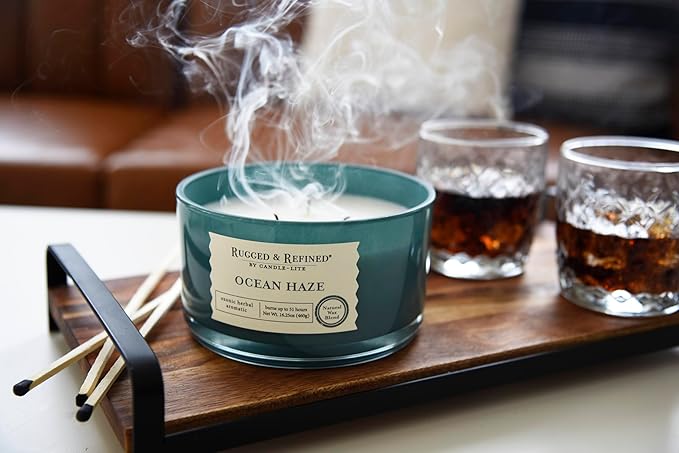 Candle-Lite Scented Candles for Men, Ocean Haze Fragrance, 16.25 oz Jar, 3-Wick, 51 Hours of Burn Time, Masculine Aromatherapy with Long Lasting Scent, Ideal Gift for Father's Day and Home Decor