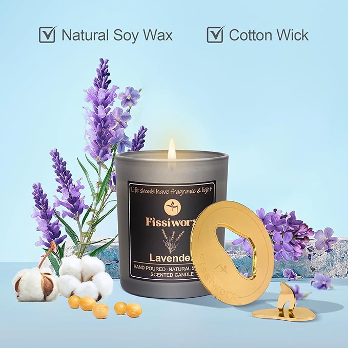 Lavender Scented Candle with Candle Topper – Natural Soy Wax Hand-Poured – Relax and Relieve Stress – 60-Hour Long-Lasting Burn – Premium Aromatherapy Candle for Home Decor, Gifts