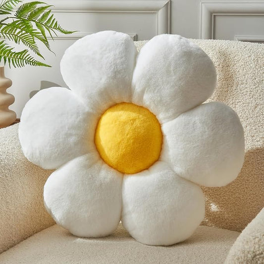 White Flower Pillow，23.62In Floor Pillow Cushion Flower Shaped Throw Pillow Cute Seating Cushion Home Decorative Pillows for Sofa Couch Bed
