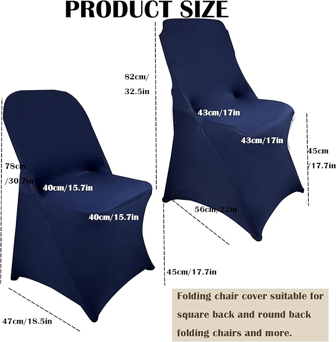10PCS Stretch Spandex Folding Waterproof Chair Covers,Universal Fitted Chair Cover Protector for Wedding Party Banquet Holidays Celebration Decoration(Navy Blue)