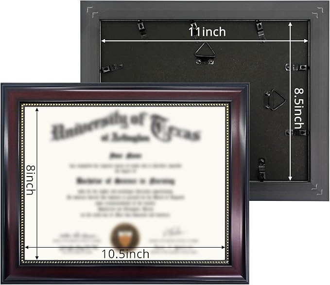 GraduationMall 8.5x11 Certificate Diploma Frame, UV Protection Acrylic, Mahogany with Gold Beads, Set of 2