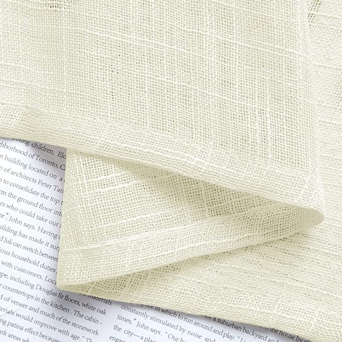 XTMYI Cream Cafe Curtains for Kitchen, Linen Textured Sheer Tier Half Curtains for Small Windows, 30 Inch Length