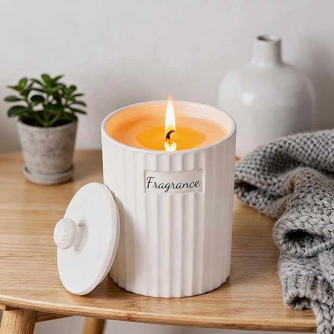 Viyffo Matte White Ceramic Jar Scented Candle Gift for Women – Spring Breeze Pines & Cedar, Small 6.35oz Non Toxic Soy Candle, 30-40 Hours Long Lasting, Luxury Home Fragrance, Premium Birthday Gift