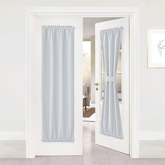 NICETOWN Greyish White Sidelight Door Panel - Room Darkening French Door Thermal Drapery for Privacy (25" Width x 72" Length, Platinum |Tie Back Included, 1 PC)