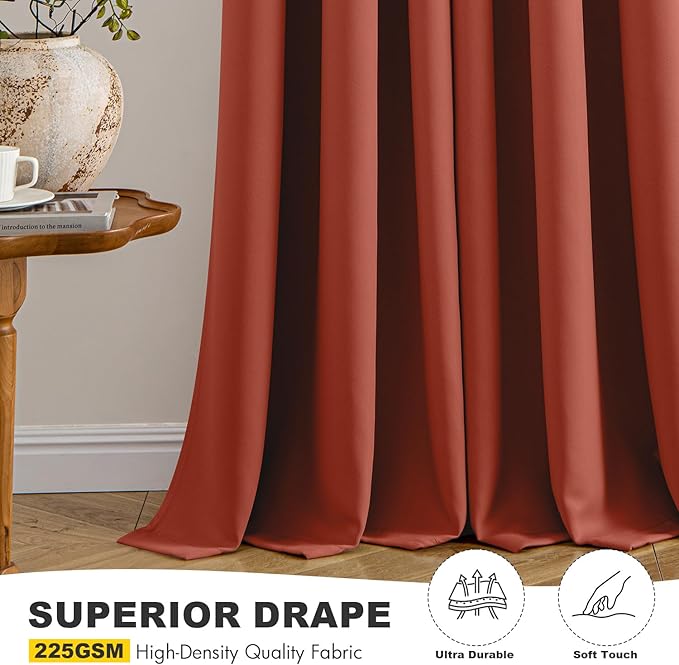 MIULEE Burnt Orange Blackout Curtains for Bedroom Living Room 63 Inches Long 2 Panels, Thermal Insulated Room Darkening Drapes Grommet Noise Reducing Light Blocking Window Treatments 40x63 Inch