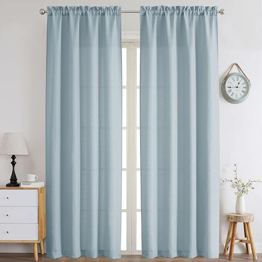 Chyhomenyc Bennet Aqua with Greenish Tone Curtains 96 Inches Long 2 Panels, Light Filtering Faux Linen Textured Airy Soft Privacy Farmhouse Curtain Drapes for Living Room Bedroom, Each 40" Wx96 L