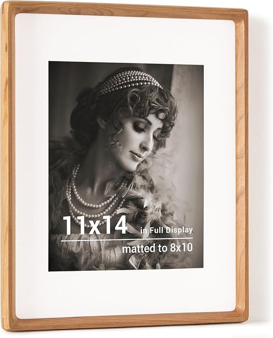 11x14 Picture Frame, USA-Sourced Cherry Wood Photo Frames with HD Tempered Glass, Handcrafted Rounded Corner 11 x 14 Wooden Frame Matted to 8x10 Photos, Gallery Wall Frames for Posters & Art Prints