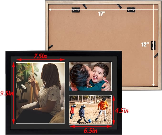 Golden State Art, 12x17 Black Wood Picture Frame - Black Mat for 8x10 and 5x7 Photos - Real Glass, Sawtooth Hanger, Swivel Tabs - Wall Mounting - Great for Posters, Weddings and Engagements