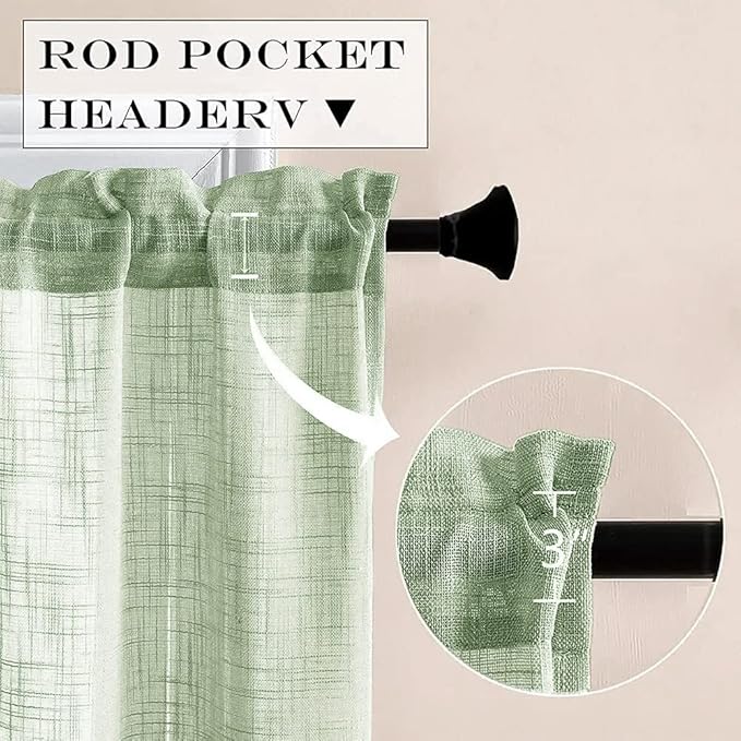 XTMYI Sage Green Boho Curtains for Kitchen Bathroom Set,Home Decor Linen Weaving Balance Block Sun Light Lightweight Sheer Window Curtains Over Sink Blinds,30 Inch Length