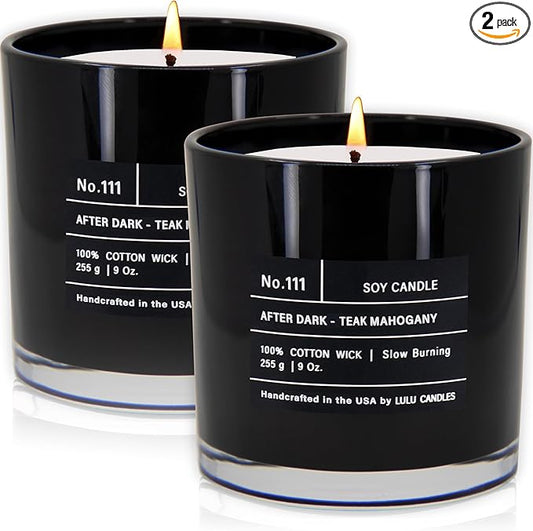 Lulu Candles | After Dark - Teak Mahogany| Luxury Scented Soy Jar Candle | Hand Poured in The USA | Highly Scented & Long Lasting (9 Oz. 2 Pack)