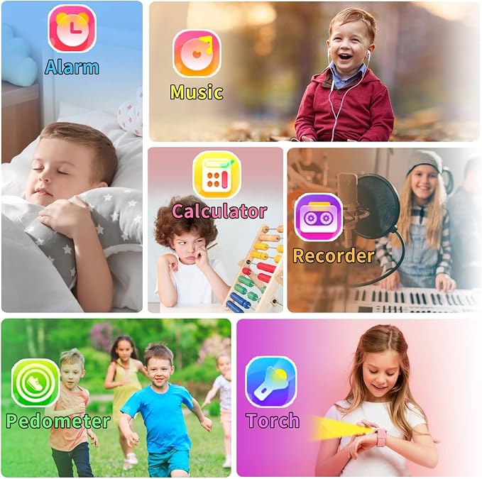 Tixpc Kids Smart Watches Girls with HD Touch Screen Camera Music Player 39 Puzzle Games Pedometer Alarm Clock Calculator Torch, 12/24 hr Kids Watches Toys for Age 3-12 Year Olds Gifts Girls - Image 4