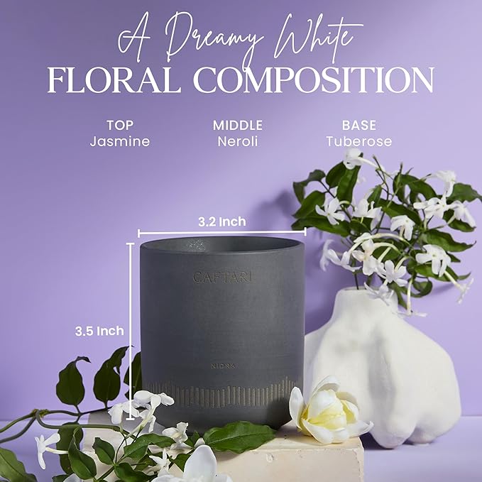 CAFTARI Luxury Aromatherapy Candle | Jasmine, Tuberose & Neroli Scented | 60 Hour Burn | Clean Coconut Soy Wax | Vegan, Gift-Ready Candle for Sleep & Home Spa Feel | Nidra