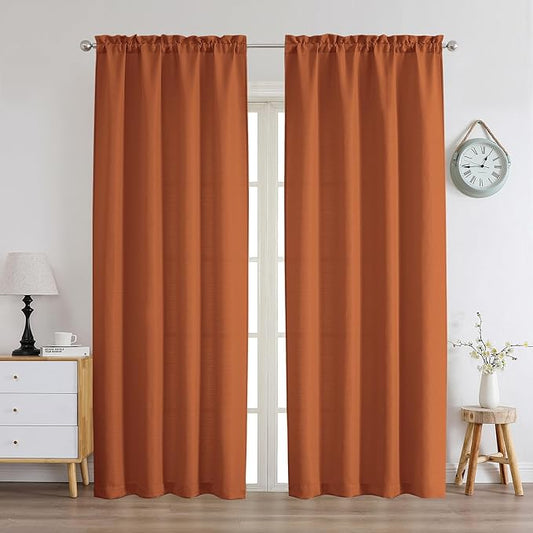 Chyhomenyc Orange Curtains 78 Inch Length 2 Panels Set, Faux Linen Textured Light Filtering Soft Airy Farmhouse Curtain Drapes for Living Room Bedroom, 40Wx78L