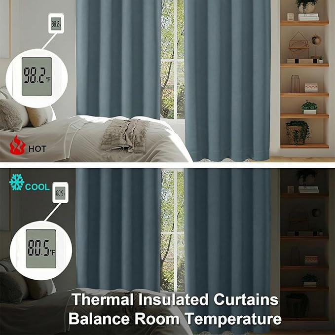 Simplebrand Ava Dark Green Blackout Curtains for Bedroom 63 Inch Length 2 Panels Set, Privacy Thermal Insulated Rod Pocket Door Window Curtains for Patio French Door Front Door, W40 x L63 Inch