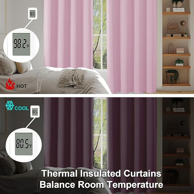 Simplebrand Ava Pink Blackout Curtains for Bedroom 84 Inch Length 2 Panels Set, Solid Thermal Insulated Privacy Nursery Window Treatment Curtains Blackout Drapes, W40 x L84 Inch, Pink