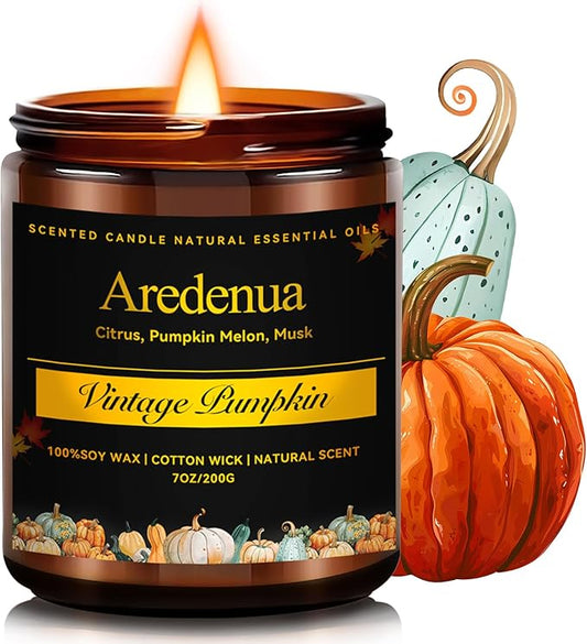 Vintage Pumpkin Candle – Warm Spiced Holiday Candles, Soy Candles for Home, Cozy Christmas Scent with Pumpkin, Cinnamon & Vanilla – Winter Aromatic Candle Gift for Women & Men