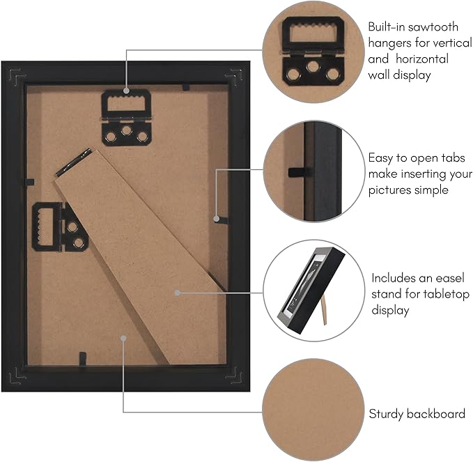 Americanflat 5x7 Picture Frame with Shatter-Resistant Glass - Use as 4x6 Frame with Mat or Display 5x7 Photo Without Mat - Soho Collection - Deep Molding Picture Frames for Tabletop or Wall - Black