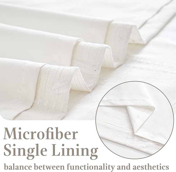 jinchan Winslow Lined Linen Curtains for Bedroom 63 Inches Linen Blended Embroidered Bordered Floral Curtains for Living Room Farmhouse Decor Window Treatments White on White Drapes 2 Panels