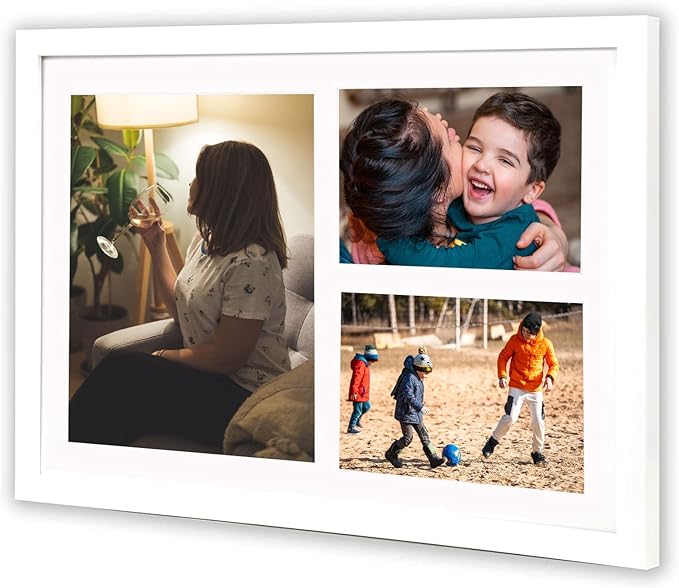 Golden State Art, Set of 2, 12x17 White Wood Picture Frame - White Mat for 8x10 And 5x7 Photos - Tempered Glass, Sawtooth Hanger, Swivel Tabs - Wall Mounting - Great for Gift