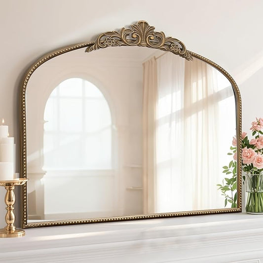 Micasso Large Gold Antique Mirror: 40"x29" French Baroque Arched Mirror - Traditional Ornate Vintage Mirrors for Wall/Mantel/Entryway/Bathroom/Hallway - Home Decor for Living Room