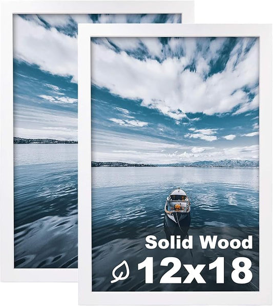 Egofine 12x18 Solid Wood Picture Frames Matted for 8.5x11 - Acrylic Plexiglass Front for Wall Mounting Hanging Picture Frame Vertically or Horizontally, White Set of 2