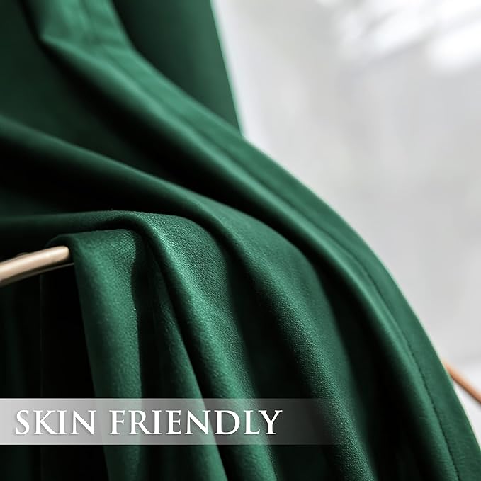 StangH Dark Green Velvet Curtains 108 - Extra Long Grommet Blackout Sliding Door Curtain Panels Privacy Assured Room Divider Curtains for Temporary Office/Shared Space, W52 x L108, 2 Panels