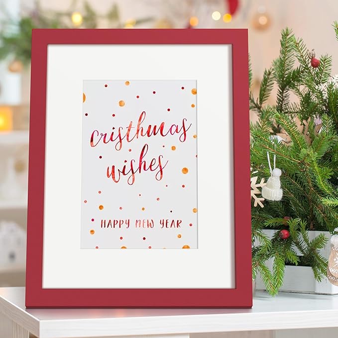 upsimples 8x10 Picture Frame, Display Pictures 5x7 with Mat or 8 x 10 Without, Wall Hanging Photo Frames, Red, 1 Pack