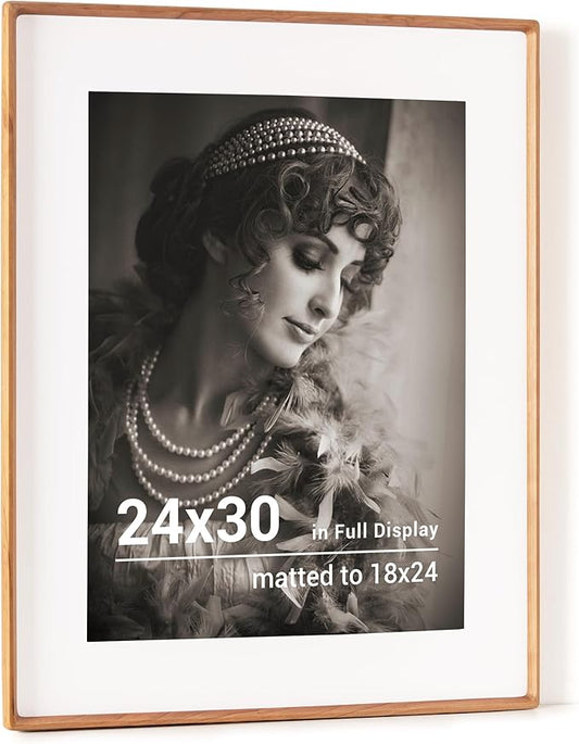 24x30 Poster Frame, USA-Sourced Cherry Wood Picture Frame with HD Tempered Glass, Handcrafted Rounded Corner 24 x 30 Wooden Frames Matted to 18x24 Photos, Horizontal or Vertical Wall Display