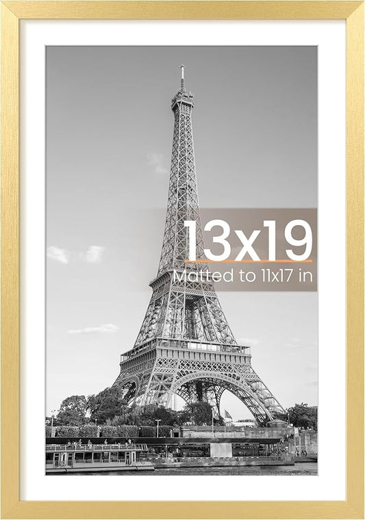 upsimples 13x19 Picture Frame, Display Pictures 11x17 with Mat or 13 x 19 Without, Wall Hanging Poster Frames, Gold, 1 Pack