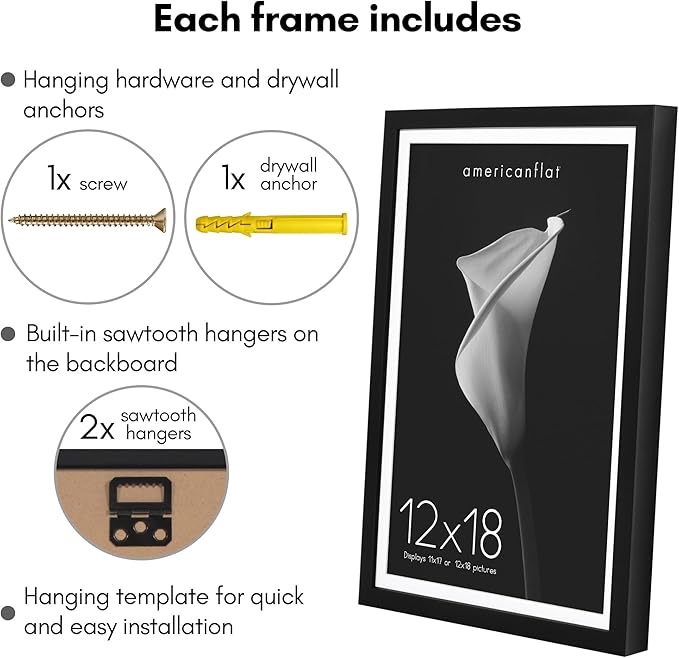 Americanflat 12x18 Poster Frame with Polished Plexiglass - Use as 11x17 Frame with Mat or Display 12x18 Photo Without Mat - Soho Collection - Deep Molding Picture Frames for Wall Display - Black