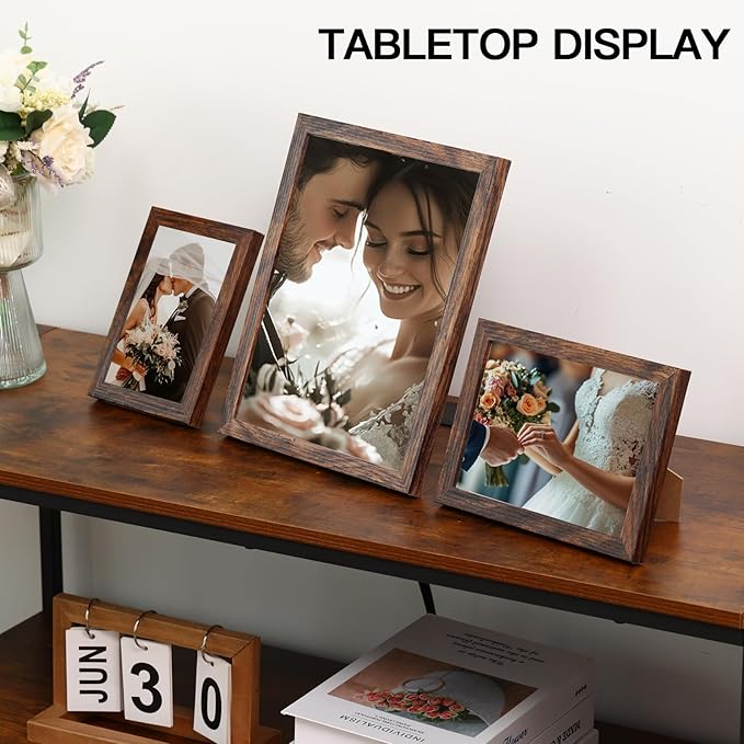 Fixwal Picture Frames, 10 Pack Wooden Collage Picture Frame Set for Wall Gallery Decor, Hanging or Tabletop Display Multi Sizes Photo Frames Including 8x10, 5x7, 4x6, Brown