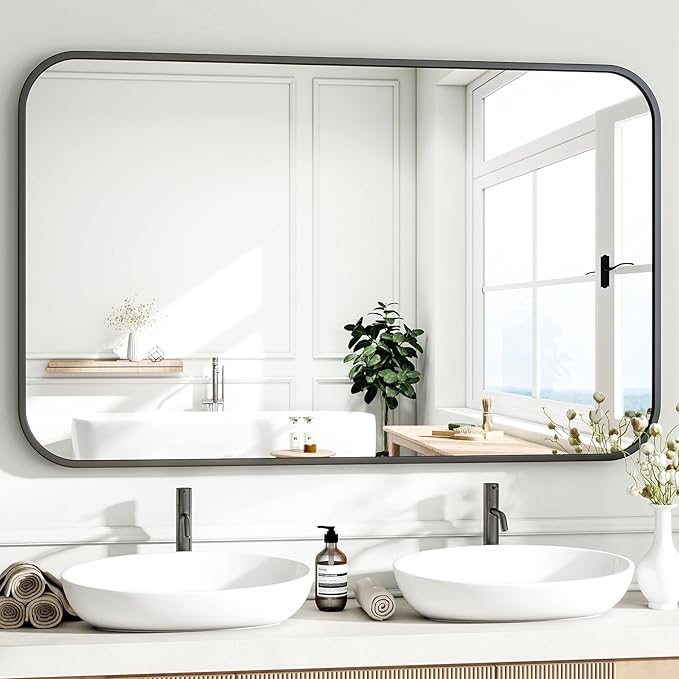 HARRITPURE Bathroom Mirror 48''x30'' - Black Wall Mirror for Over Sink, Aluminum Frame Rectangle Vanity Mirrors for Entryway Bedroom Living Room, Wall-Mounted Horizontally or Vertically
