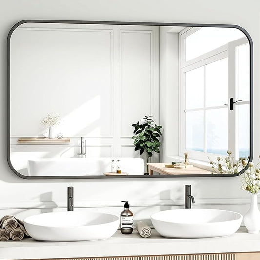 HARRITPURE Bathroom Mirror 48''x30'' - Black Wall Mirror for Over Sink, Aluminum Frame Rectangle Vanity Mirrors for Entryway Bedroom Living Room, Wall-Mounted Horizontally or Vertically