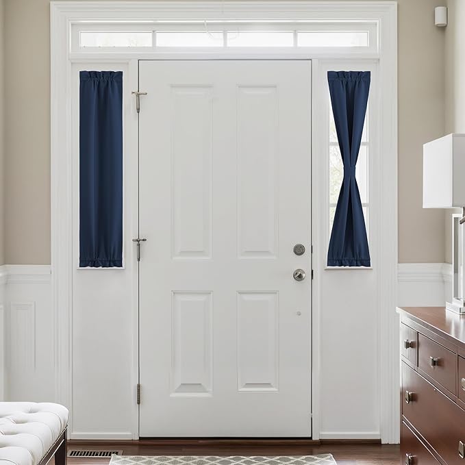 NICETOWN Blackout Side Door Curtains, Front Door Curtains for Small Window, Privacy Shades for Sidelight, Thermal Insulated Window Covering, Navy, 1 Panel, W12 X L40 Inches Long