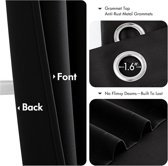 MIULEE Black Blackout Curtains for Bedroom Living Room 63 Inches Long 2 Panels, Thermal Insulated Room Darkening Drapes Grommet Noise Reducing Light Blocking Window Treatments 34x63 Inch