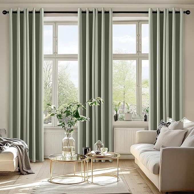 MIULEE Sage Green Blackout Curtains for Bedroom Living Room 86 Inches Long 2 Panels, Thermal Insulated Room Darkening Drapes Grommet Noise Reducing Light Blocking Window Treatments 40x86 Inch