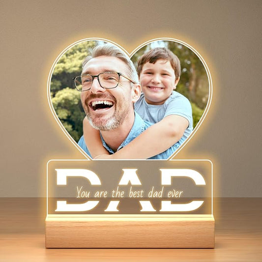 Personalized Gifts for Dad from Daughter Son, Personalized Picture Frame with Photo, Custom Photo Frame with Night Light, Customized Dad Birthday Gifts